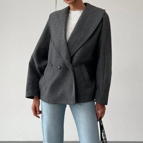 Grey Casual Women's Gray Elegant Wool Blend Lapel Coat - Picture 6 of 7